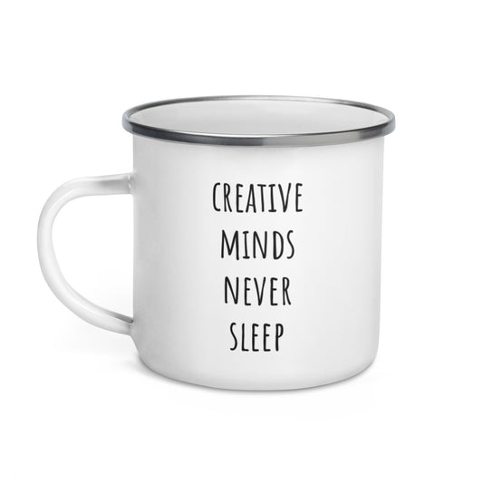 BE YOU SILVER MUG Tazza smaltata CREATIVE MINDS NEVER SLEEP