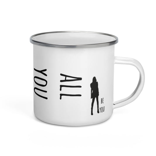 BE YOU SILVER MUG Tazza smaltata ALL YOU NEED IS LESS